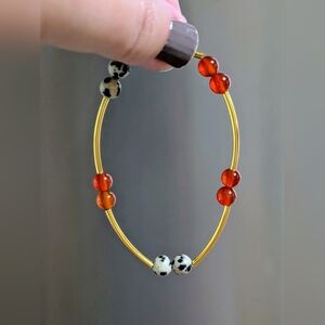Hand Crafted Red Agate And Dalmatian Jasper Natural Stone Beaded Bracelet